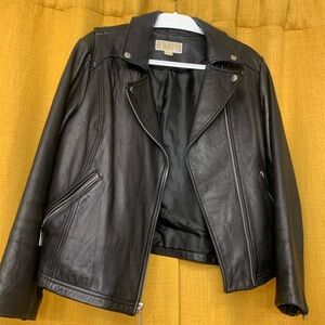 MICHAEL KORS BLACK LEATHER JACKET BOMBER
